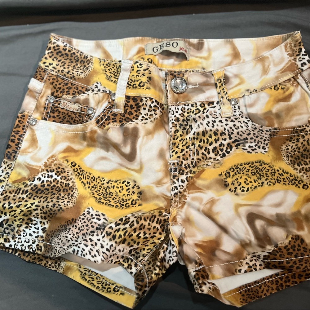 Women's Leopard Print Shorts - Yellow and Brown